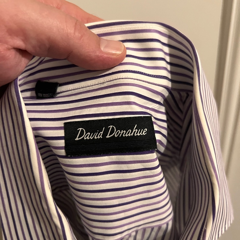 David Donahue Men's Shirt with Purple and White Stripes